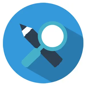 Pencil and magnifying glass icon representing the value of obsessing about details